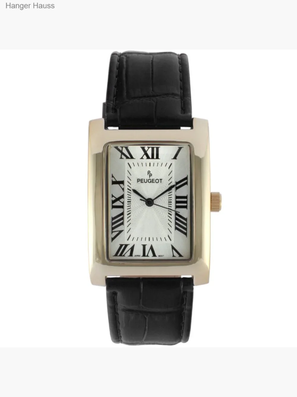 Vintage Tank Shape 14K Gold Plated Wrist Watch with Roman Numeral Dial
